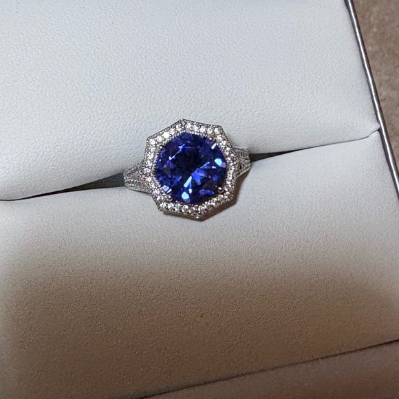 Vanna K Tanzanite Pave Halo Ring - Picture 1 of 9